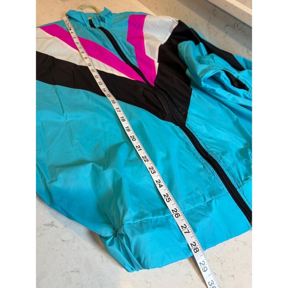 Amscan Retro 80s 90s Colorblock Windbreaker Jacket Blue Pink Chevron Zip Up - Picture 10 of 10